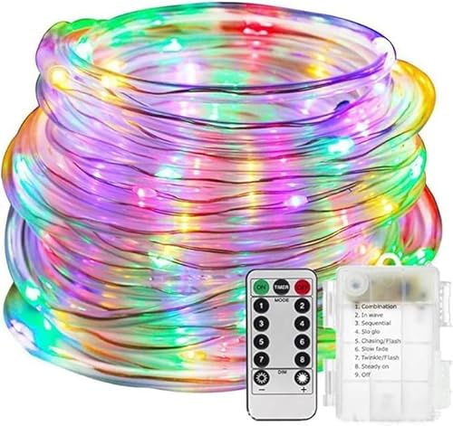 SHANJIA Guirnalda Manguera, 32M/105ft 300LED impermeable 8 Modo/remota Guirnalda Luces Pilas,Cadena de Luces Decoración Exterior Interior,Fiesta, Habitación,Jardín (Multicolor)