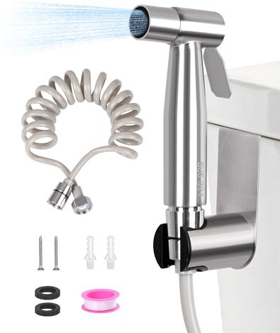 Kit Douchette WC pour Bidet de Toilette Douchette Toilette WC avec Crochet de Réservoir Eau + Tuyau Flexible de Douche Télescopique Pulvérisateur pour Hygiène Personnelle en Salle de Bain
