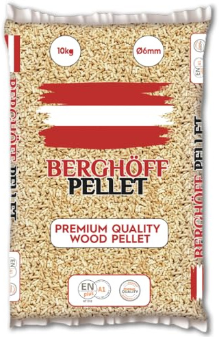 Pellet BERG-HOFF da 10 KG – Originale 100% Abete Austriaco, certificato ENplus A1 - Alto potere calorifico (60 sacchi da 10 kg)
