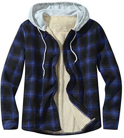 Darringls Chemise thermique en flanelle pour homme - Veste à carreaux avec fourrure en peluche - Doublure polaire - Veste en flanelle - Carreaux - Doublure chaude - Veste d'hiver rembourrée, 01 bleu.,