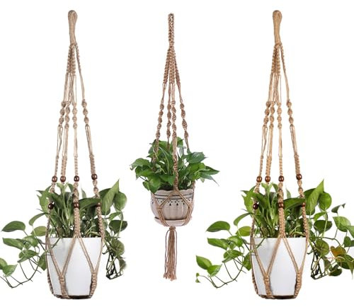 Alleshelfer Pot de Fleur Corde, Lot de 3 Supports de Pots de Fleurs Suspendus en macramé avec Corde en Coton pour l'intérieur et l'extérieur, plafonds, balcons, décoration Murale, 88/90/92 cm