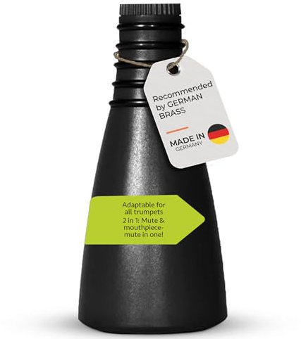 GERMAN BRASS PRODUCTIONS Vhizzper Trompetendämpfer | Schalldämpfer mit Doppelfunktion als Praxis & Mundstückdämpfer Trompete | anpassbar für alle Trompeten | Trompetenzubehör Made in Germany | Schwarz