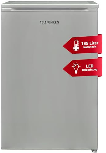 TELEFUNKEN Kühlschrank ohne Gefrierfach freistehend | Standkühlschrank mit 135 Liter Nutzinhalt | Kühlschrank klein mit Gemüsefach | Vollraumkühlschrank | Türanschlag wechselbar | C-135-100-S silber