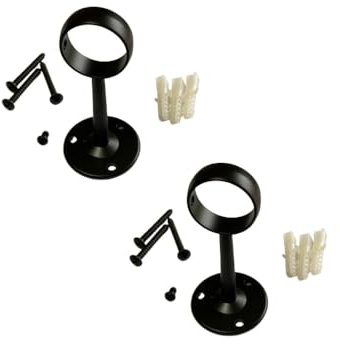 25mm Wardrobe Rail Brackets Round Shaped Black Wardrobe Rail Support Brackets with Screws and Plugs, Stainless Steel