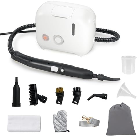 COSTWAY Steam Cleaner, 1600W Portable Steam Mop with 11 Accessories & 1L Water Tank, Multipurpose Pressurized Household Steamer Cleaning for Kitchen Bathroom Car Upholstery Grout Tile (White)
