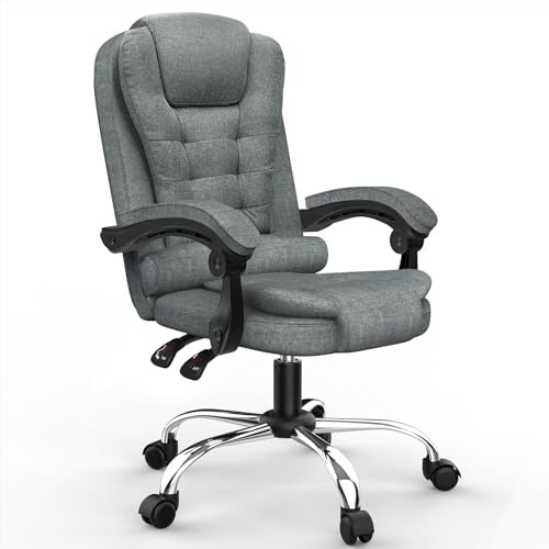 naspaluro Sedia da Ufficio Ergonomica, Poltrona Direzionale con Sedile Largo, Sedia Ufficio Reclinabile con Braccioli Imbottiti et Altezza Regolabile (Senza Poggiapiedi, Grigio Scuro)