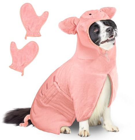 Bibykivn Peignoir pour Chien en Microfibre, Serviette pour Chien Super Absorbante, Lavable Serviette pour Animaux Peignoir de Bain, Réglable Peignoir pour Douche Natation (Porcin, M)