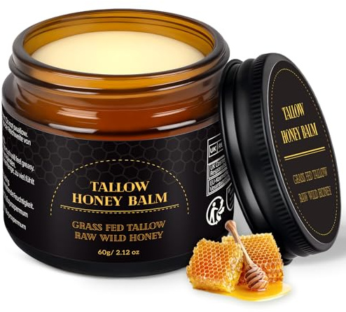 Beef Tallow Creme, nötfettkräm, djupgående återfuktande kräm, näringsrikt nötfett och honungsbalsam för känslig, torr hud, Beef Tallow Honey Balm 60 g