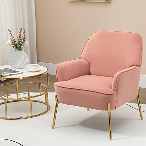Fiximaster Samt Sessel für Wohnzimmer, Moderner Loungesessel mit Armlehnen, Getufteter Polstersessel, Bequemer Sessel für Schlafzimmer & Balkon (Rosa)