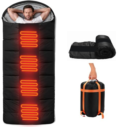 Sleeping Bags For Adults Heated Sleeping Bag 4 Season Sleeping Bag Water Resistant Lightweight Compact Bag Outdoor Camping Comfortable Sleeping Sackfor Kids Teens Adults Hiking Black