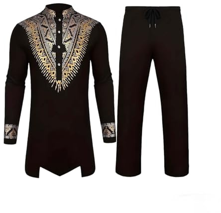 Ensemble de loisirs style afro pour homme avec haut et pantalon à cordon, tenue décontractée au quotidien, tenue de rue, look confortable, jupe portefeuille traditionnelle, combinaison de voyage