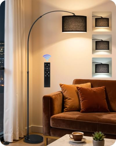 75 Dimmable Black Arc Floor Lamp with Marble Base and Adjustable Height