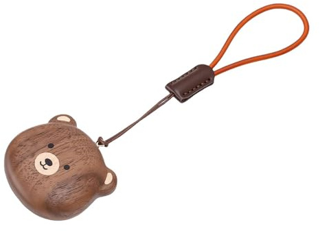 Pongnas Llavero con Cabeza de Oso, Llavero de Madera de Dibujos Animados, Elegante Correa para Teléfono, Accesorio para Hombres, Mujeres y Niños, Madera de Nogal Negra, Hecho a Mano,