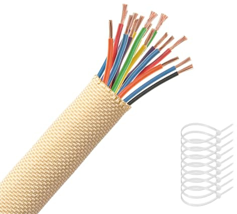AGPTEK 3 m kabelslang 12–20 mm, självstängande kabelkanal, beige | Anpassningsbar flexibel vävd kabelrock, kabelhantering för hem, kontor, bil, nylonkabelskydd för hund, katt