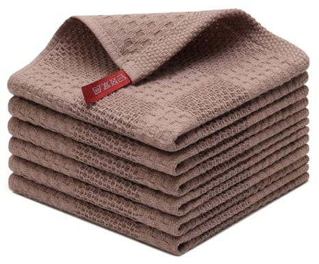 QKUDS Set med 6 stycken, kökshanddukar, 100 % bomull, mycket absorberande, hållbar, mjuk, tjock, premium bar-te-handdukar, bordsdukar, snabbtorkande utan plysch, 34 × 34 cm, brun