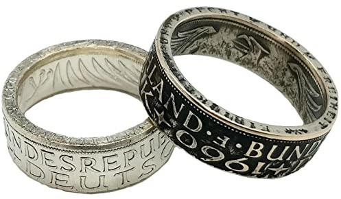 Coinring, Münzring, Ring aus Münze (1967 Heiermann - Silberadler - 5 Mark), 625er Silber - Double Sided coin ring - verschiedene Größen, Ihr handgeschmiedetes Unikat