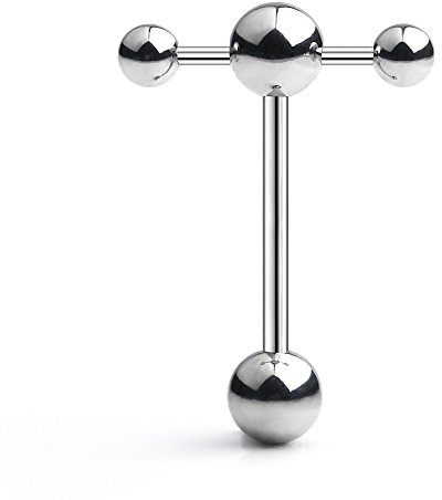 Ruifan 1PC T Shape Top Straight Barbell Tongue Ring Piercing 14G 5/8(16mm)