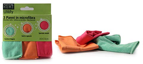 Martini Spa - Home Utility - Panni Multiuso in Microfibra, Colore Verde, Rosa e Arancione, 30x33 cm, 3 unità