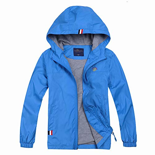 Jingle Bongala Boys Girls Lightweight Breathable Raincoat Waterproof Hooded Rain Jacket Windbreaker Easy to Fold-Lake-160