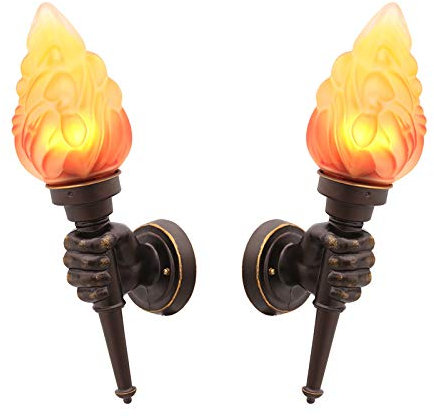 VOMI 2 Stücke Wandlampe Rustikal Außenwandleuchte LED Fackel Wandleuchte außen Flammen Lampe E27 Flammen-Effekt-Glas-Lampenschirm Kreatives Flammenlampe für Haus Garten Flur Bar Party Hochzeit Deko