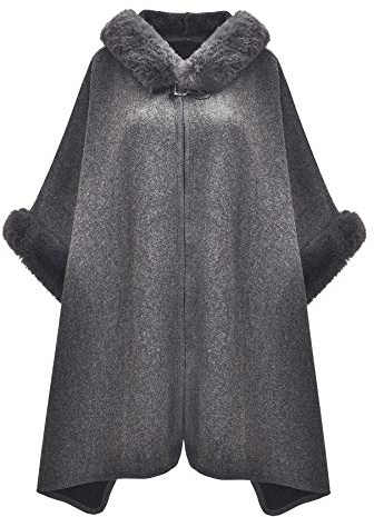 ZLYC Hiver Fausse Fourrure Cape Chaud Tricoté Ponchos Châles à Capuche