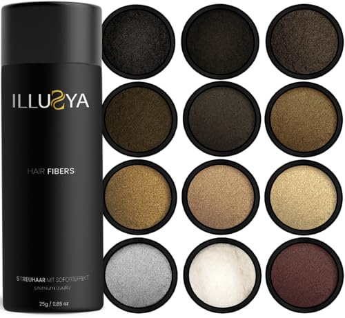 ILLUSYA® Hair Fiber - Fibras capilares, pelo disperso/pelo suelto hecho de fibras de algodón - 100% natural. Marca de primera calidad. Cabello completo en segundos. 25g (12. cobre)