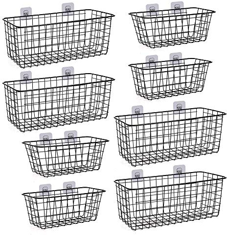 XINFULL 8 Pack Wire Storage Baskets Household Metal Wall-Mounted Containers Organizer Bins for Kitchen Bathroom Freezer Pantry Closet Laundry Room Cabinets Garage Shelf, 4 Large 4 Medium