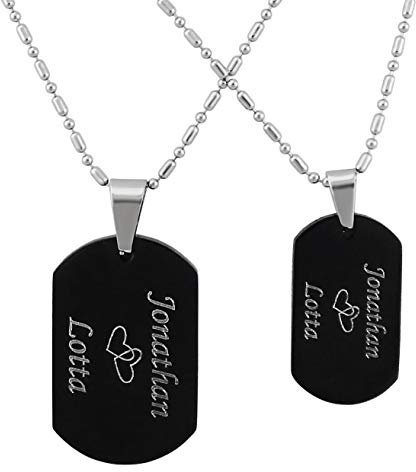 Hanessa 2 Stück Personalisierte Kette mit Gravur Edelstahl 44 cm mit Anhänger Dog Tag Erkennungsmarke in schwarz - Personalisierte Geschenke Damen Herren Freundin Freund - Partner Halskette Sie Ihn