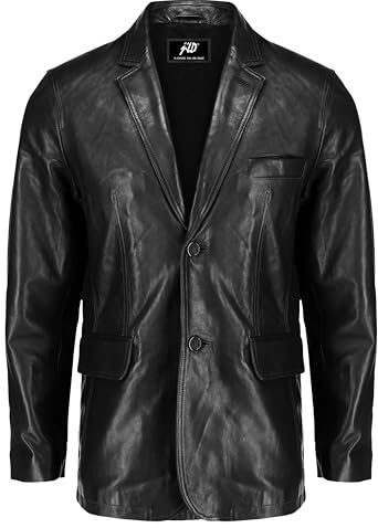 Jild Lambskin Leather Jacket Men Casual Coat – Notched Collar Classic Bond’s Style Ultimate Leather Blazer for Men (NC-Blk-XXL)