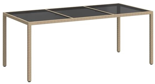 vidaXL Table de Jardin Table de Salle à Manger de Patio Table à Dîner d'Extérieur Terrasse Beige 190x90x75 cm Verre Trempé et Résine Tressée