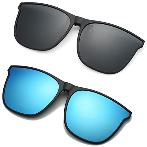 YAMEIZE Polariserade Clip-on-solglasögon – för kvinnor och män Clip On solglasögon för att fälla upp UV400-skydd flip up glasögon körning resor fiske, grå + blå