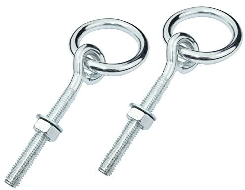 AERZETIX - C58293 - Lot de 2 Anneaux d'écurie à écrou et rondelle M10x83 mm - piton à oeil avec anneau pour cadenas - filetage métrique - en acier - fixation murale plafond tendeur