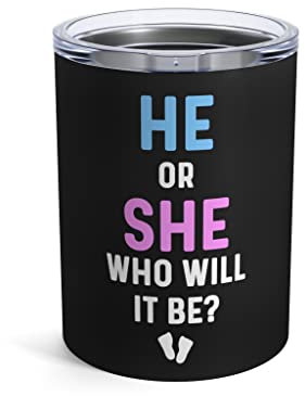 Teegarb Letter Blanket Gobelet « He or She Who Will It Be Gender Reveal Shirt » 283,5 g