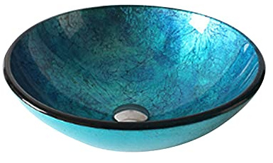 MBROS Bathroom Tempered Glass Vessel Sink, Glass Wash Basin, Round Vanity Countertop Sink Bowl,Blue