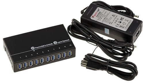 KALEA-INFORMATIQUE Hub industriale USB3 Stazione di ricarica 10 porte (USB 3.0 5GB) con alimentazione 60W. Telaio metallico montabile a rack