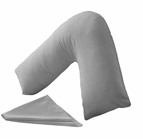 ARLINENS V Pillow With Pillowcase - Orthopedic V Pillow, Hollow Fiber V Pillow For Neck, Back, Pregnancy & Nursing Support Pillow-with polycotton pillowcase Standard Size 74 x 34cm (Grey)