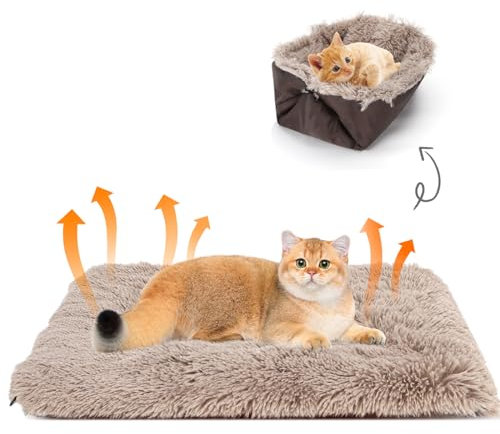 Nobleza 2 in 1 Katzenbett, Faltbar Welpenbett Katzenkissen, Katzenbett Flauschig und Weich, Katzenbett Waschbar Rutschfestes, Katzenkörbchen für Katzen und Kleine Hunde, 60cm x 50cm (Braun)