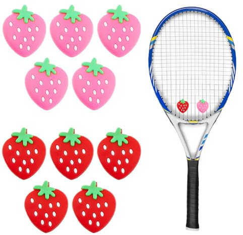 SUPERFINDINGS 10 pièces 2 Couleurs Amortisseurs de Tennis Fraise Amortisseurs de Raquette en Silicone Souple Amortisseurs de Vibrations de Dessin Animé Mignon pour Les Femmes