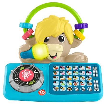 Fisher-Price Pedagogisk leksak för spädbarn och småbarn, Beat Bande ABC DJ-Yak Taylor med interaktiv musik och ljus för barn från 9 månader, tysk modell, HYL30