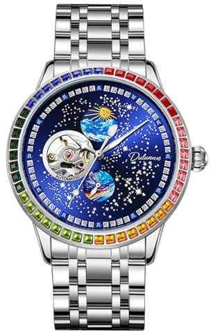 DAXIAOYU herrklocka mode stjärnhimmel urtavla mekanisk handuppdragande armbandsur läderrem avslappnad månfas Tourbillon automatiska klockor
