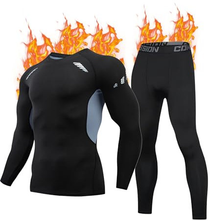 FORVEVO Thermounterwäsche Herren,Winter Warme Skiunterwäsche,Unterwäsche Set,Funktionswäsche Thermounterhemd Thermounterhose mit Warm Weich für Männer(Schwarz,XL)