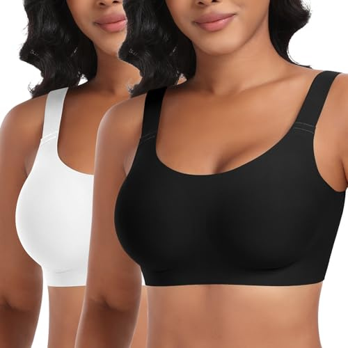Soutien-gorge sans coutures pour femme - Sans armatures - Lisse - Confortable - Rembourré - Soutien-gorge doux - Soutien-gorge doux, Noir/blanc, 3XL