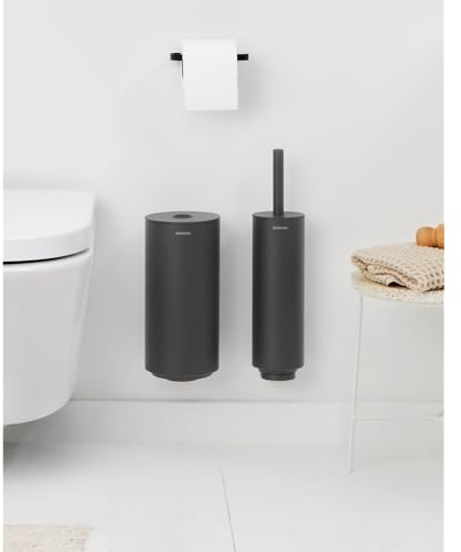 Brabantia - Juego de Accesorios para el baño Mindset - Escobilla de baño, portarrollos y dispensador de Rollos - Escobilla con cerdas higiénicas - Resistente - Materiales de fijación - Gris Infinito