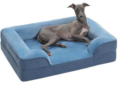 PAWZ Road Mittelgroßes Hundebett, waschbar, orthopädisch mit abnehmbarem Flanellbezug und Reißverschluss, Hundesofa für mittelgroße Hunde, 2-lagiges wasserdichtes Hundebett Blau, 71x58x16cm