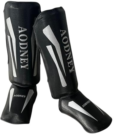 Fenteer Espinilleras Muay Thai Kickboxing, Espinilleras Profesionales MMA, Almohadillas para Empeine, Protección para Espinilleras para Kickboxing, Agarre Y B, Black L