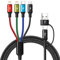 MINLU 4 en 2 Cable Carga Rapida Multiple, Cable Cargador Múltiple [3,5A 1,8M] Cable USB Carga Rapida Nylon con Micro/tipo C/2*iP, para iP 16/15/14/13/12/11/Xs,Galaxy,Pad,Nokia,LG,PS4,Android,Tablet