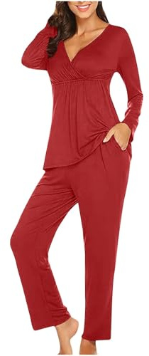 Generico Tuta Donna Completa Casa Casual Tute Eleganti Pigiama Premaman Cotone Pigiama Due Pezzi Camicia da Parto Allattamento Premaman, Fresca e Comoda