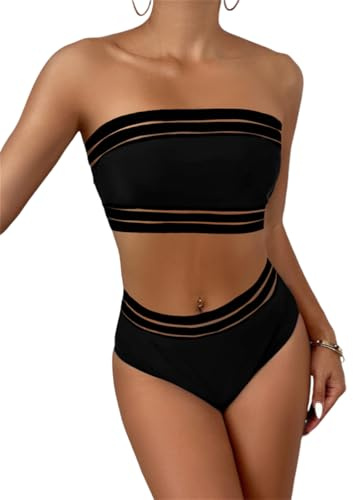 montalpin Mont Alpin Bikini Bandeau Chic+ Élégance et Confort Garanti Bikini Deux pièces Femme, Maillot de Bain sans Bretelles, Style Colour Block,idéal pour l'été