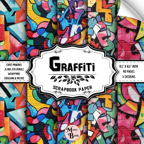 Graffiti Scrapbook Paper: Double Sided Sheets | Spray Paint Pattern for Junk Journals, Origami, Wrapping, and Various DIY Craft Projects | 8.5 x 8.5 (21.59 x 21.59 cm)
