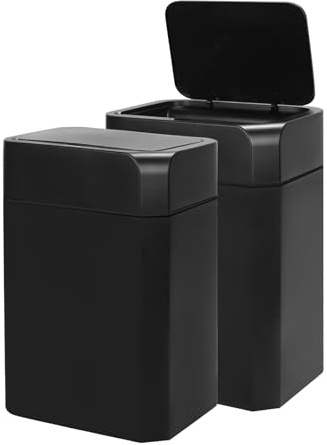 ELPHECO 2 Pack 3.5 Gallon Bathroom Trash Can with Lid Motion Sensor Slim Garbage Can Bathroom Decor Waterproof Smart Small Trash Bin for Kitchen, Office, Bedroom, Living Room, Toilet (Black)